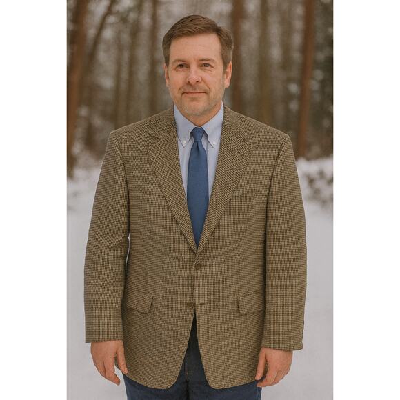 Lauren Ralph Lauren VTG 100% Wool Houndstooth Blazer Sport Coat Brown -Black-Tan - Picture 1 of 6